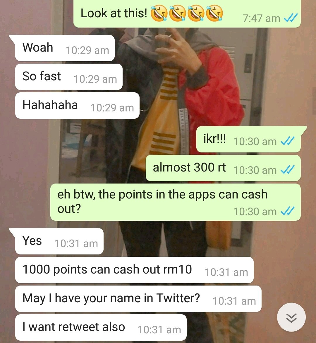 Pagi tadi aku terkejut gila tengok numbers rt and org yg masukkan referral code 830430 tuuuuu! Pastu aku pun bgtau lahh staff dyorg And then aku baru perasan yg dalam apps tu ada points yg sama dengan harga total cartridge yg jual (rm174). Rupanya boleh cash out points tu!!