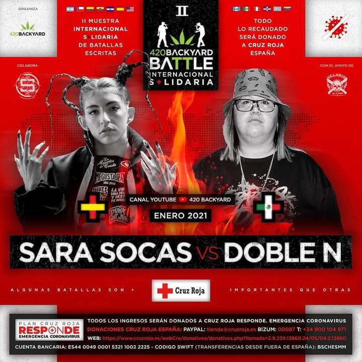LeyendasDelFree's tweet photo. Batalla confirmada para la 2da internacional #420BackyardBattle

◽️SARA SOCAS🇪🇸 VS 🇲🇽DOBLE N

Batallas de exhibicion benéfico para organizaciones que combaten el COVID-19 https://t.co/eB5gCmSY63
