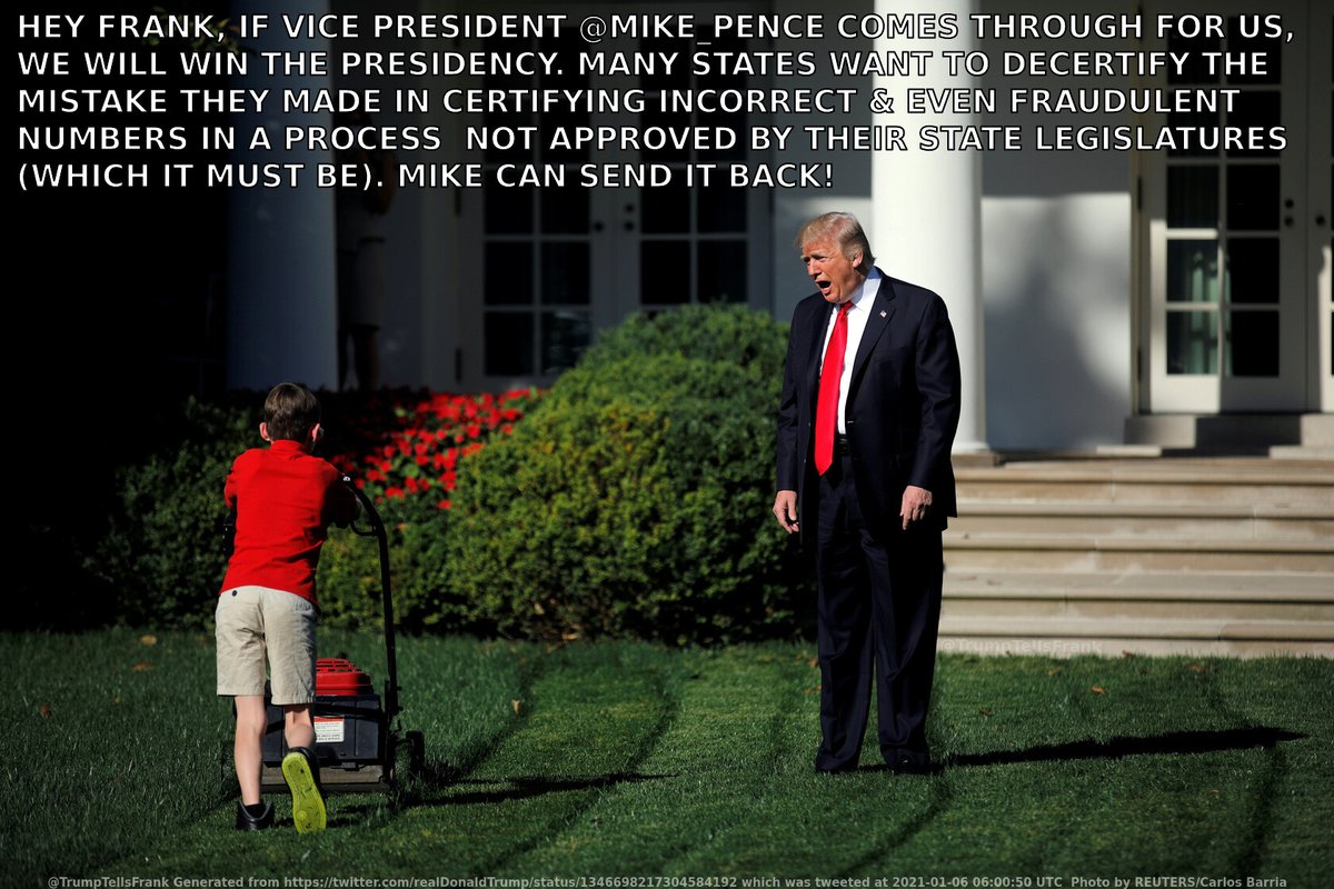 TrumpTellsFrank's tweet photo. Donald Trump, President of the United States of America, walks out on to the White House lawn to tell Frank his latest tweet… https://t.co/lsDzU8iEy4