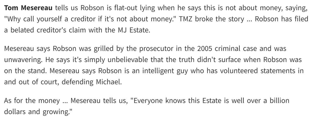 TMZ correctly noted the lawsuit was about "wanting money from the estate" despite Wade claiming otherwise.They showed videos of people calling the claims out, including Omarion & Joe Jackson.They included Mesereau quote: "Why call yourself a creditor if it's not about money?"