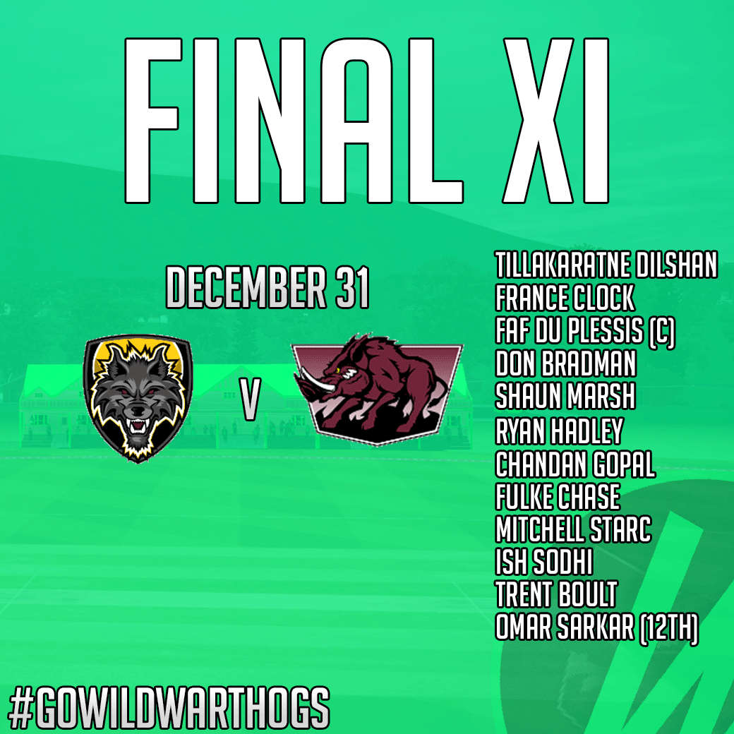 WildWarthogs's tweet photo. Our final XI for Round 7 against the @wrathfulwolves!

We welcome one debutant into the setup as Warthog #21 Ryan Hadley joins the lineup for the first time!

We are bowling first after losing the toss!!

#GoWildWarthogs https://t.co/vbyV4gCi3C