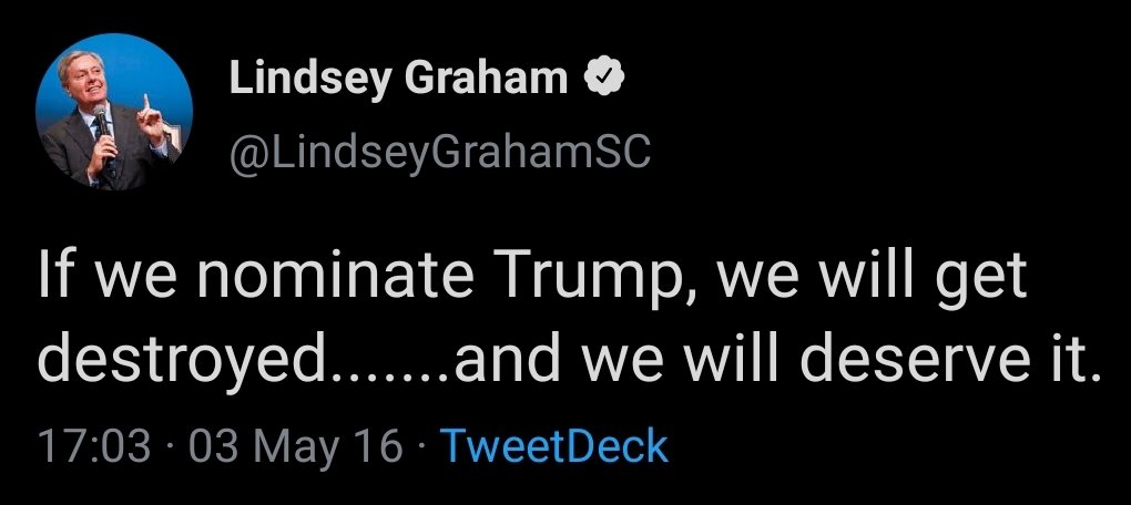 <a href="/realDonaldTrump/">Donald J. Trump</a> <a href="/Mike_Pence/">Mike Pence</a> The GOP lost the Senate in 2020.
The GOP lost the House in 2018.
The GOP burned their self-respect in 2016.

The GOP is finished, and Lindsey was right...