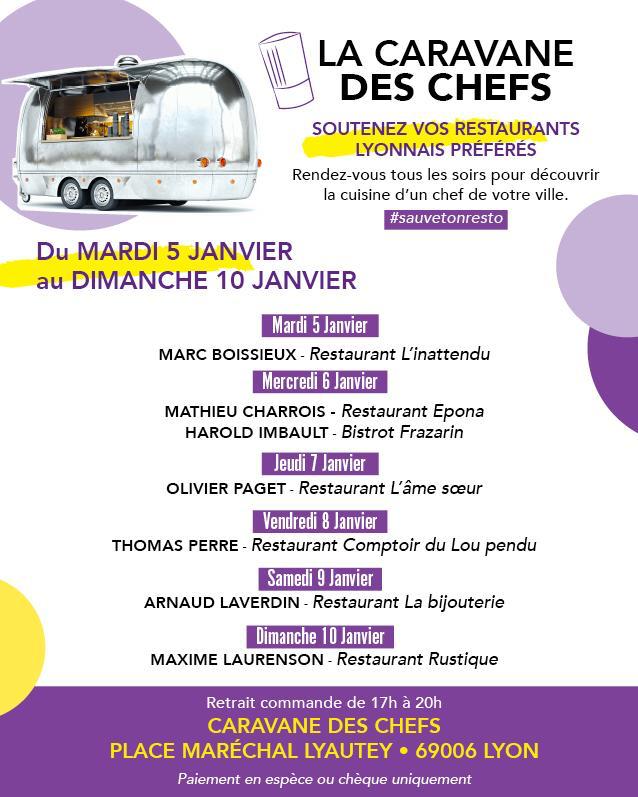 iclyonhoteldieu's tweet photo. "Qu'est ce qu'on mange ce soir ?" Le chef @CharroisM  vous donne la réponse et vous attend ce mercreedi 6 janvier dès 17h place Maréchal Lyautey avec un menu généreux à emporter et savourer à la maison ! La #CaravanedesChefs de Lyon est lancée !!!

Infos : https://t.co/Sf3SubbOg8 https://t.co/BU5RV3pfWB