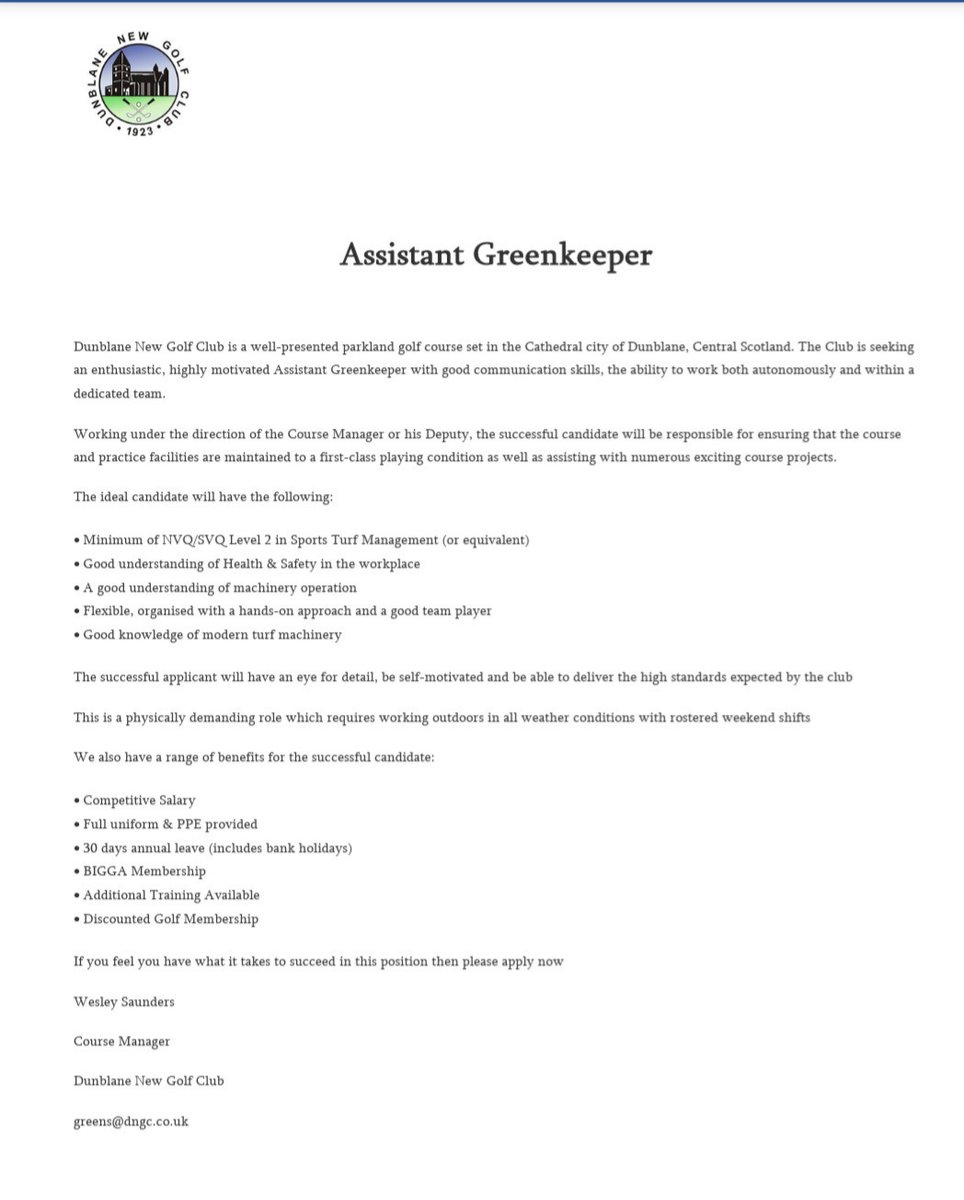 An exciting new opportunity  at Dunblane New Golf Club