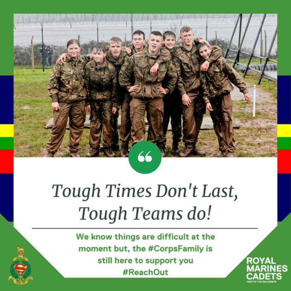 Being part of a team doesn’t stop when we’re away from each other. Now, more than ever, we need to #reachout #CorpsFamily @SeaCadetsUK @Captain_SCC @VCCcadets @ArmyCadetsUK @aircadets @theRMcharity @SupportcoyRmc @MajGenHolmes @AlphaCompanyRMC @RmCadets @LimaCoyRMC @XrayCoy