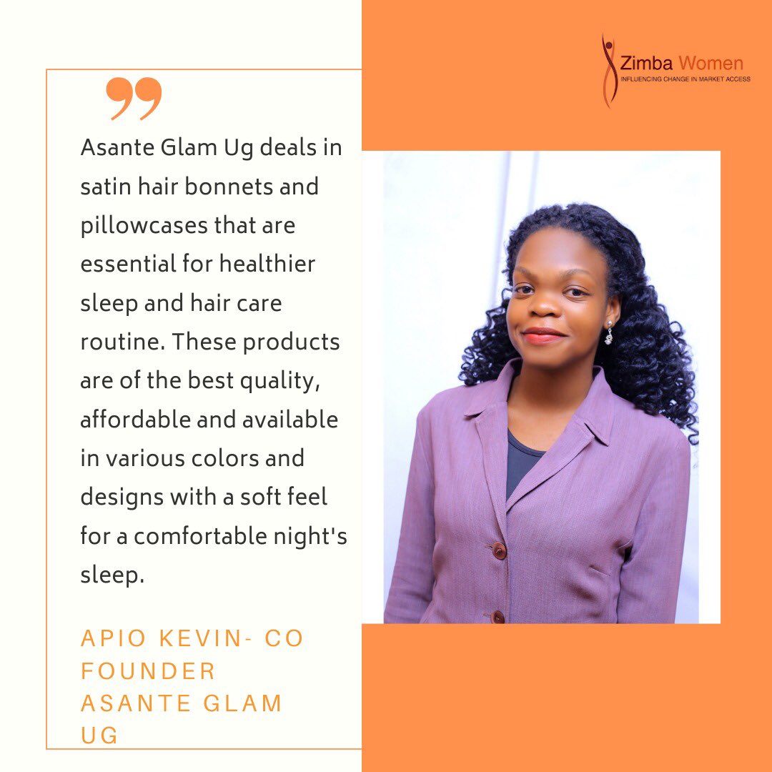 ZimbaMart's tweet photo. #vendorspotlight Apio Kevin is the co-founder, Asante Glam ug, that deals in quality and affordable satin hair bonnets and pillowcases designed to promote a healthier sleep and hair care routine. Enjoy free delivery on all pieces shopped via https://t.co/BVfyYYH82k #zimbamart https://t.co/RIXIyIWC44