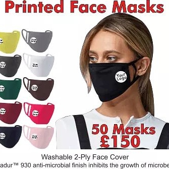Printed Face Mask, Washable👍, One colour print 50 masks for £150, choose colour of mask. Contact 📧crest-t-shirts@outlook.com or call ☎️01224 781370. Reusable, 2-ply mask
#workwear #work #uniform #clothing #branded #logo #bundles #personalised #personalisedclothing