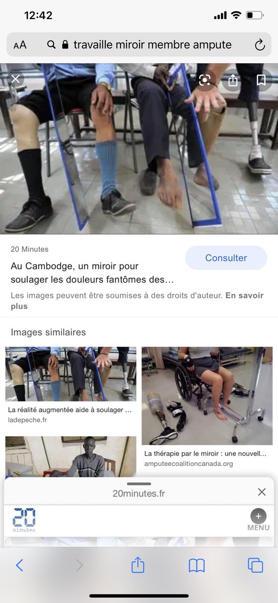 tarikou_gr's tweet photo. @Quiconque__ J’avais lu ça mais c’était pour les personnes amputés d’un membre, il travaille avec un miroir, miroir placer au niveau du membre amputés, lors de la contraction du membre sain, il le percevait du côté « pas sain » https://t.co/uCrS3plVF6
