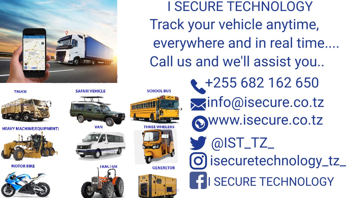 Deoxz's tweet image. Unahitaji GPS TRACKER kwa ulinzi na usalama wa gari,pikipiki, magari ya mizigo,,bajaji,mashine za kilimo na hata mashine za ujenzi n.k? Wasiliana nasi @IST_TZ_ kwa namba +255 682 162 650 tukuhudumie kwa gharama nafuu sana!!
Karibuni Sana
#VehicleTrackingSystem
#iSecureTechnology
