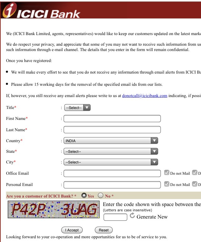 To unsubscribe from ‘pest’ emails, Icici Bank has a complex process. Can the bank MD look into this ? What about TRAI or similar appropriate authority?