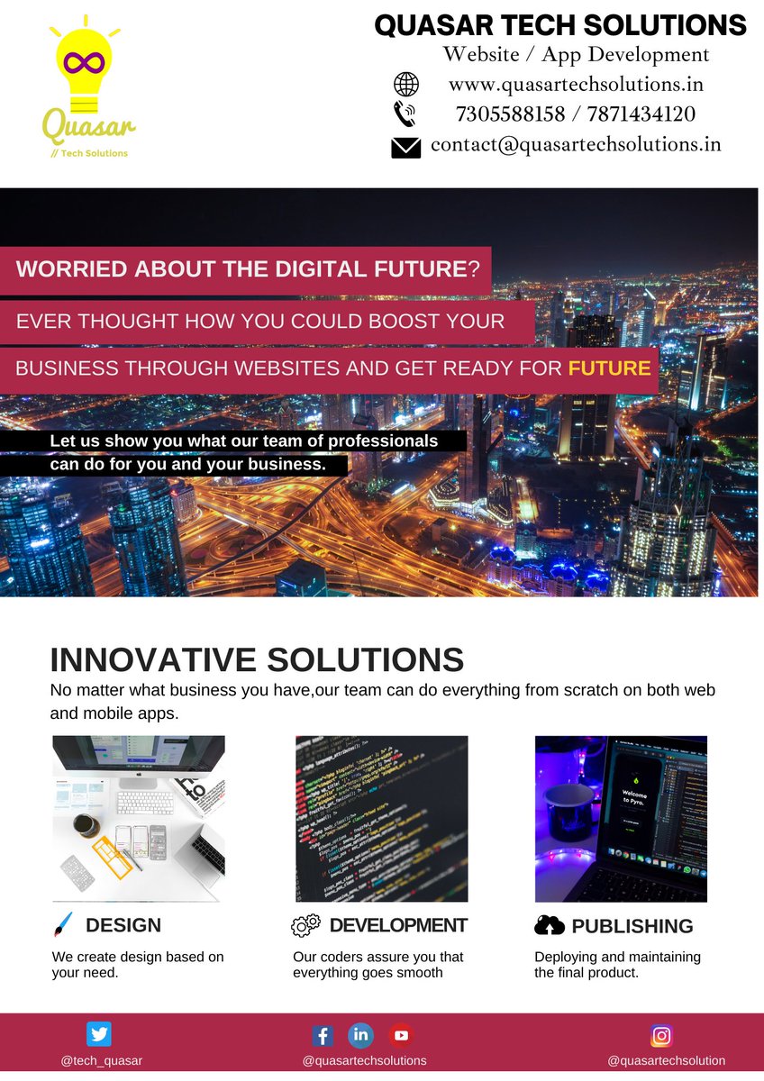 quasarcommunity's tweet image. Are you interested in promoting your business digitally through Websites / App, We can help you out.
For more details:- 

Visit: quasartechsolutions.in

Contact us:
Mob: 7305588158 / 7871434120
Mail: contact@quasartechsolutions.in
#quasartechsolutions
#Appdevelopment
#business