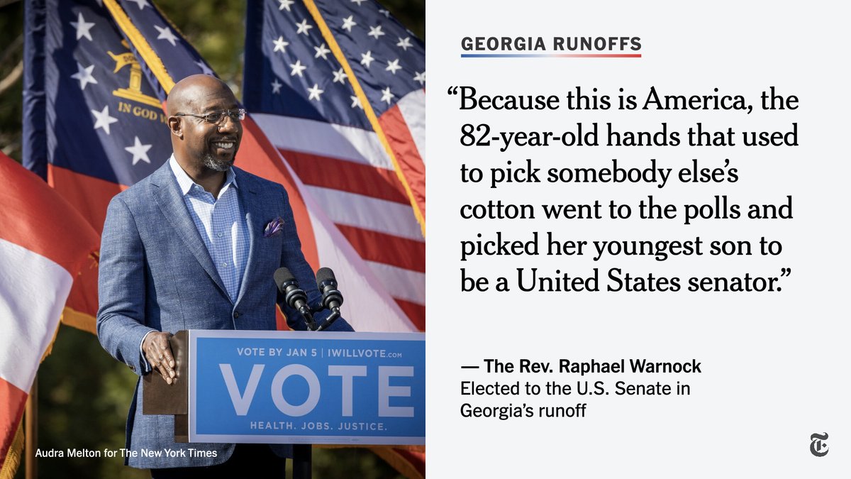 The New York Times on Twitter: "The Rev. Raphael Warnock spoke on Wednesday of the pride he felt after his mother, who raised 12 children, cast a vote for him in Georgia's