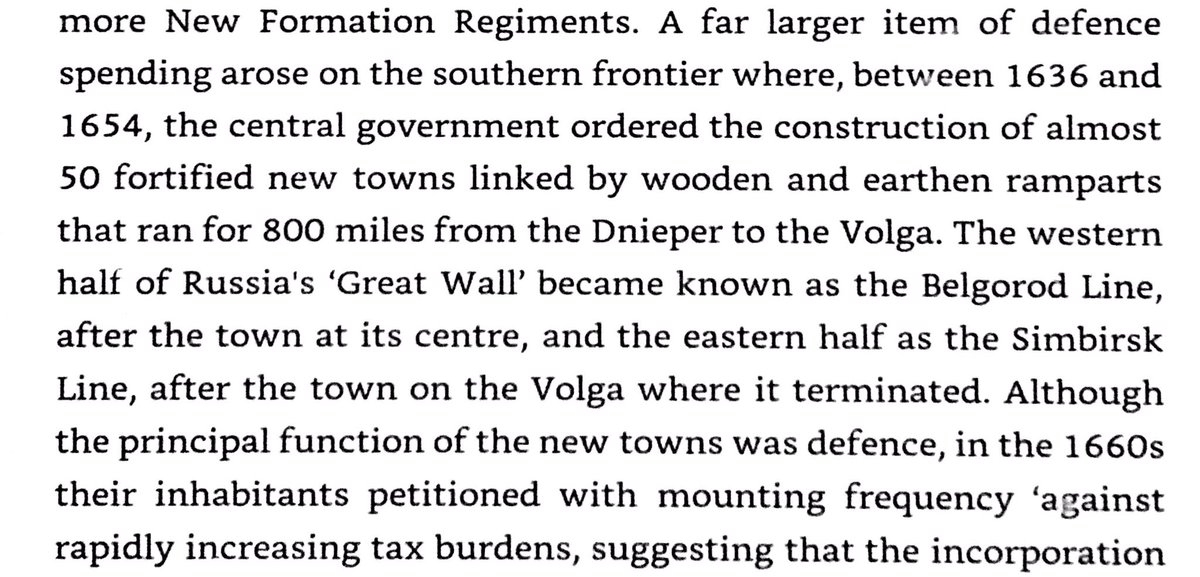 Russia built an 800-mile long wood-and-earth wall on the steppe from Dnepr to Volga to extend her rule & protect her from the steppe tribes. Towns & forts were constructed along the wall at great expense.