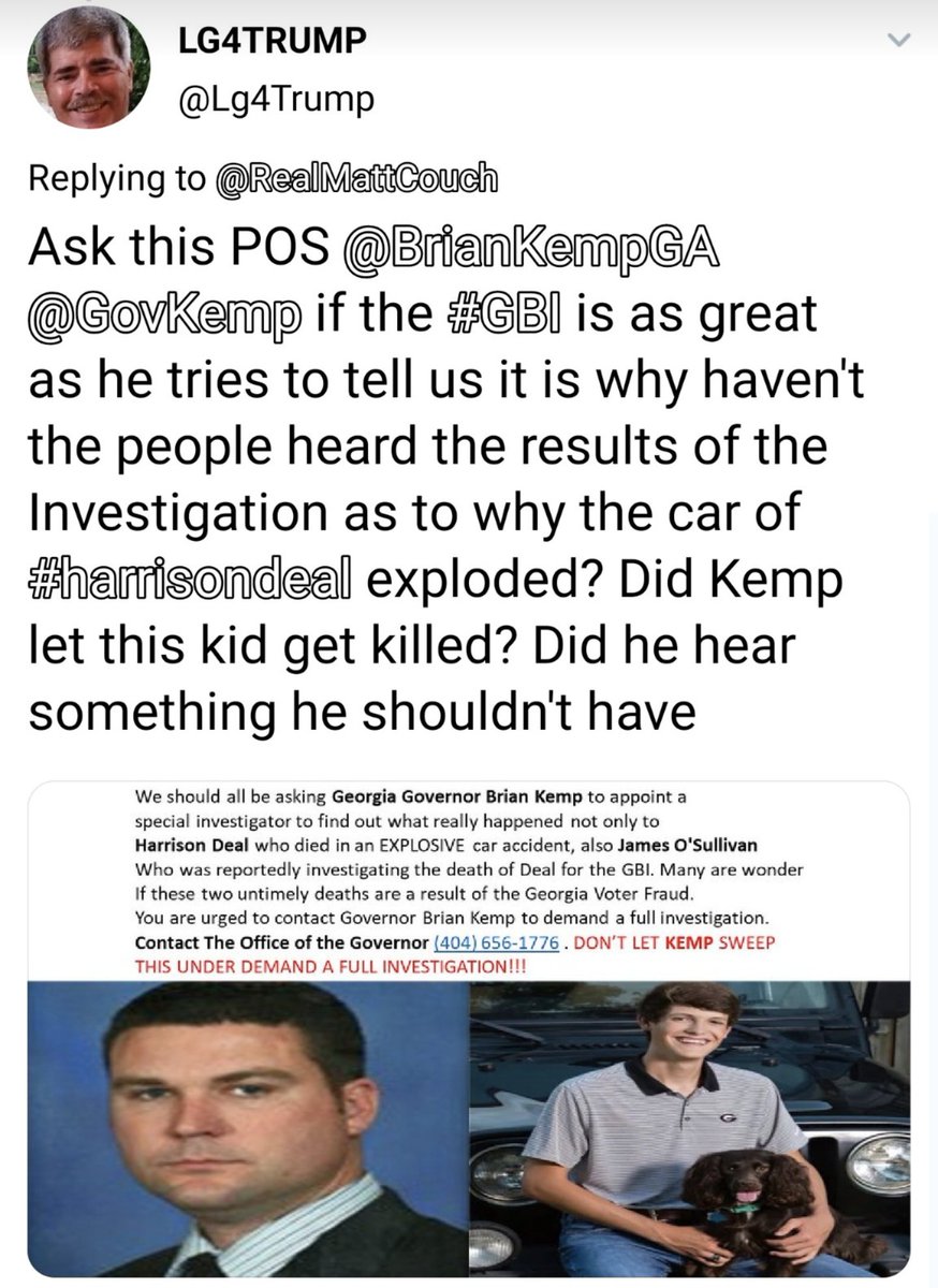 andyscrotestyne's tweet photo. @BobbiDa14860754 @TheMisterMarcus @realDonaldTrump 7. Things start heating up so much they have the investigator of the case #JamesOSullivan killed and rule it a suicide.. seems awfully suspicious to me so many bodies are adding up around @BrianKempGA https://t.co/tngIUi0iWU