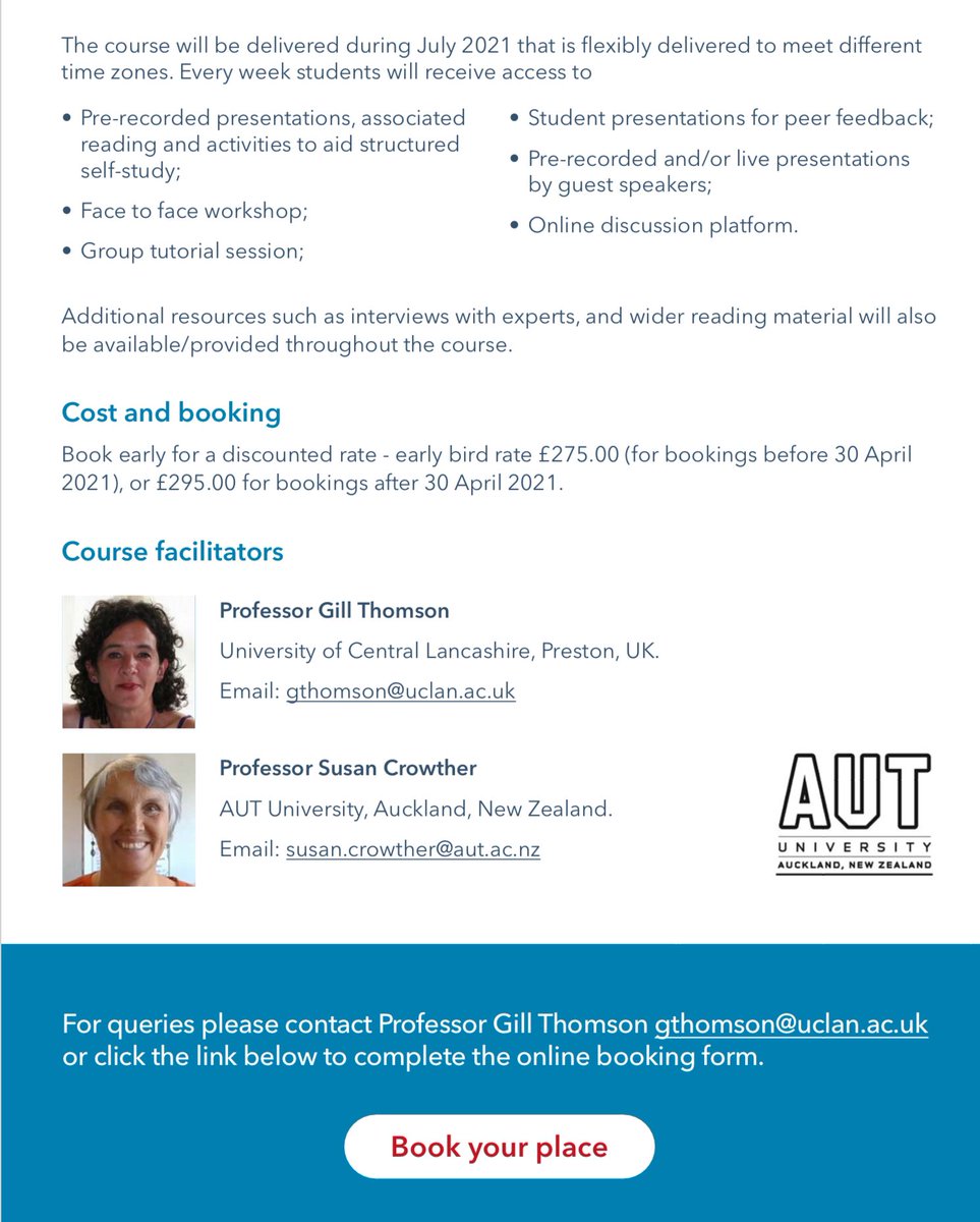 SusanCrowtherMW's tweet photo. The 2021 Hermeneutic Phenomenology course info! This year it will be delivered online🌍😀 info in attached poster. Another wonderful collaboration with the awesome prof @gill_thomson @UCLan with @AUTuni @AUTSoCS look forward to the online dialogue - please RT , share....👍 https://t.co/LGA8VsO72U