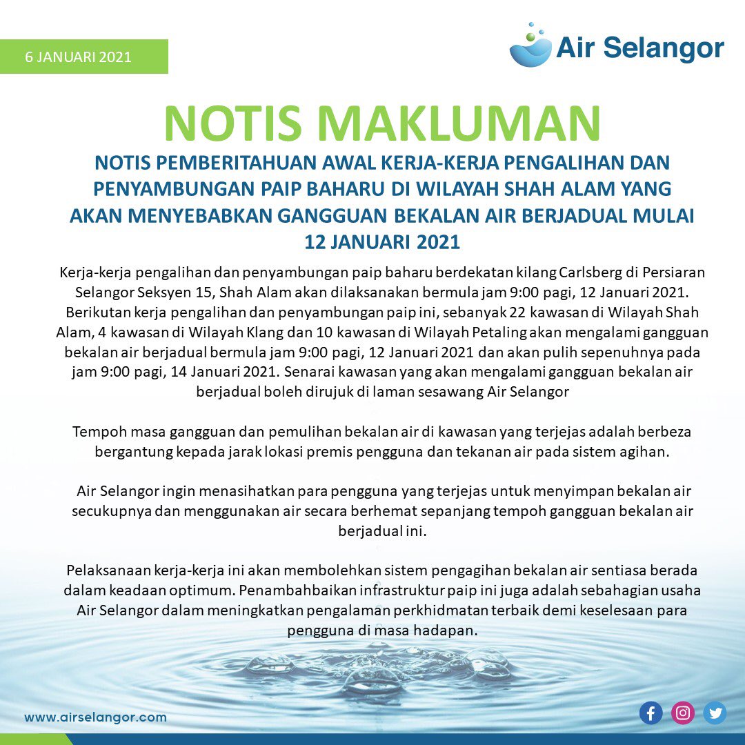 Selangor 2021 air gangguan Air Selangor: