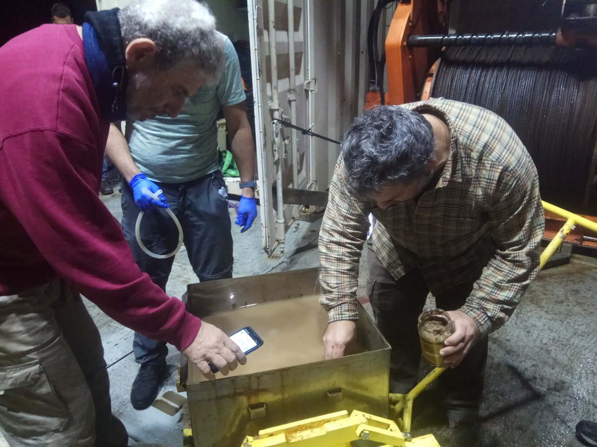 BialikOr's tweet photo. A couple of intensive days #AtSea with @MakovskyYizhaq and @MaximRubinBlum collecting data and sampling some cool #ColdSeeps.
I'm done, off to recuperate... once I'll catch up. https://t.co/M6mX6aRiAU