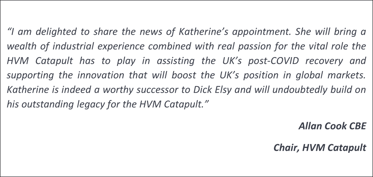 HVM_Catapult's tweet photo. @HVM_Catapult announces Katherine Bennett CBE of @Airbus as successor to founding CEO Dick Elsy. https://t.co/yWDL11henA