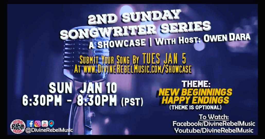 2nd Sunday submissions deadline extended to Tues, Jan 6. To submit: divinerebelmusic.com/showcase Originals or covers, all good. It's our first show of 2021! See you Sunday at 6:30pm PST! Watch Links: linktr.ee/divinerebelmus…