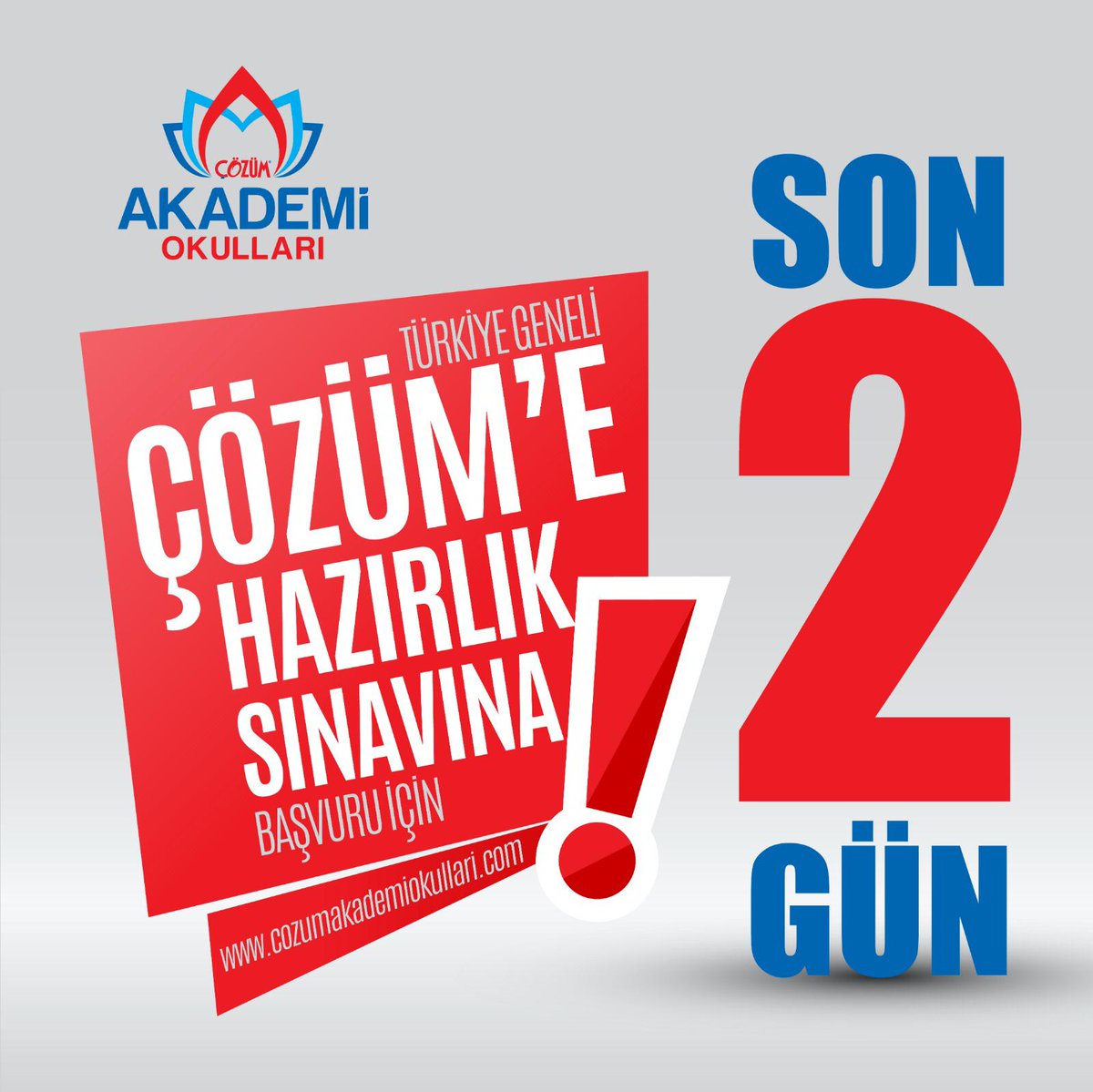 9-10 Ocak 2021 tarihlerinde gerçekleşecek olan Türkiye geneli ödüllü Online Çözüm’e Hazırlık Sınavı’na başvurular için son 2 gün!

Başvuru ve detaylı bilgi için: cozumakademiokullari.com