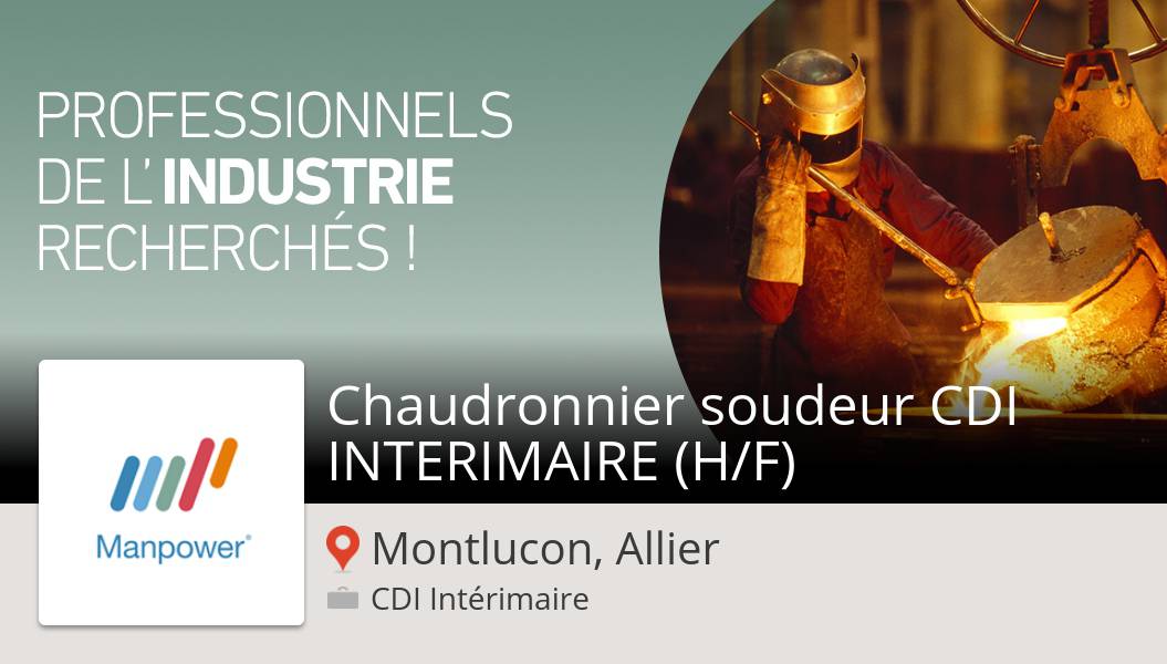 IsabelleManpo's tweet photo. Êtes-vous un(e) Chaudronnier soudeur CDI #INTERIMAIRE (H/F) #job #MontluconAllier? #ManpowerFrance n'attend que vous! #job https://t.co/ss5AgMqCAD https://t.co/krnYeGbfcC