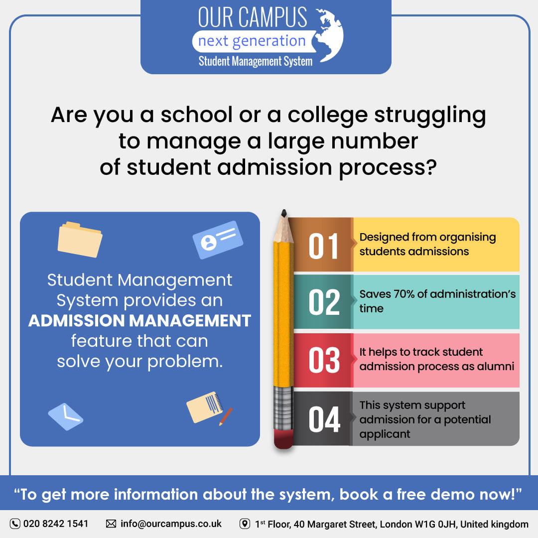 Admission Management System - Our Campus
Visit website: ourcampus.co.uk/features

#AdmissionManagementSystem #StudentManagementSystem #SchoolManagementSystem #StudentAdmission #EducationManagementSystem #AdmissionSoftware #CollegeManagementSystem #Ourcampus #London #UK