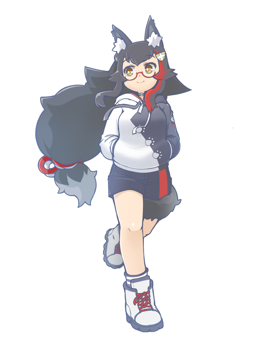 ookami mio 1girl solo animal ears wolf ears tail around leg wolf girl glasses  illustration images