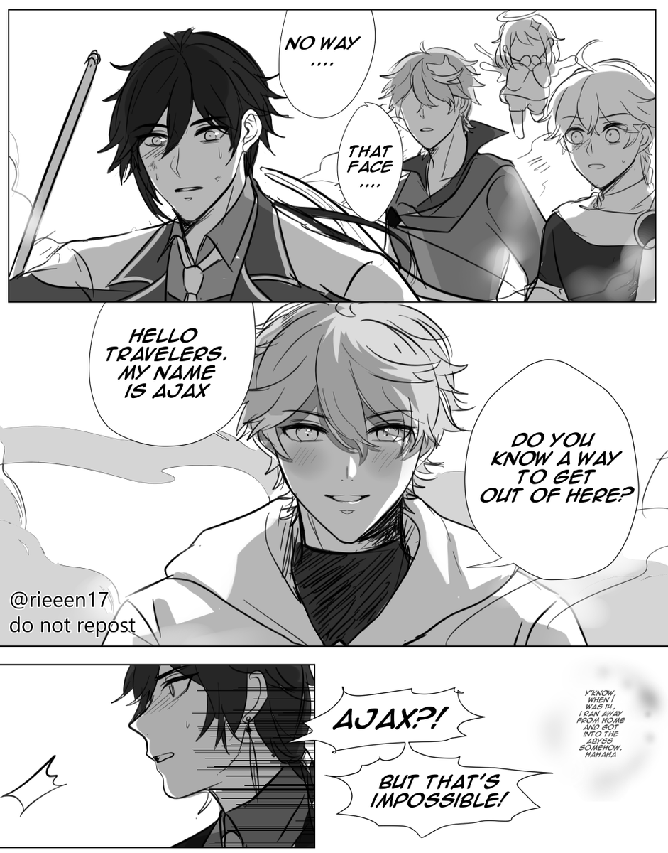 Headcanon that traveler goes to the abyss with childe n Zhongli, then when they reached deeper parts of the Abyss, they meet 'another Ajax'....

read Left>Right
#GenshinImpact #原神 #Tartali #タル鍾 