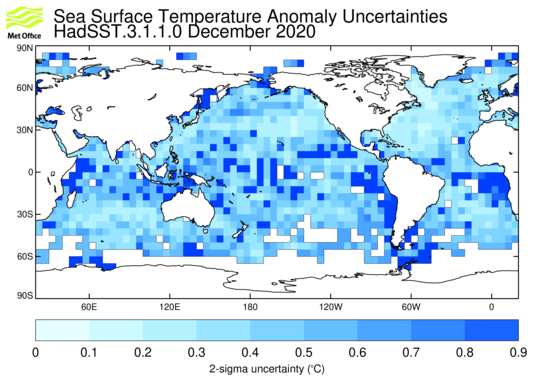 Global average sea-surface temperature from HadSST3 for December 2020 was 0.40±0.08°C above the 1961-1990 mean metoffice.gov.uk/hadobs/hadsst3/  ^JK