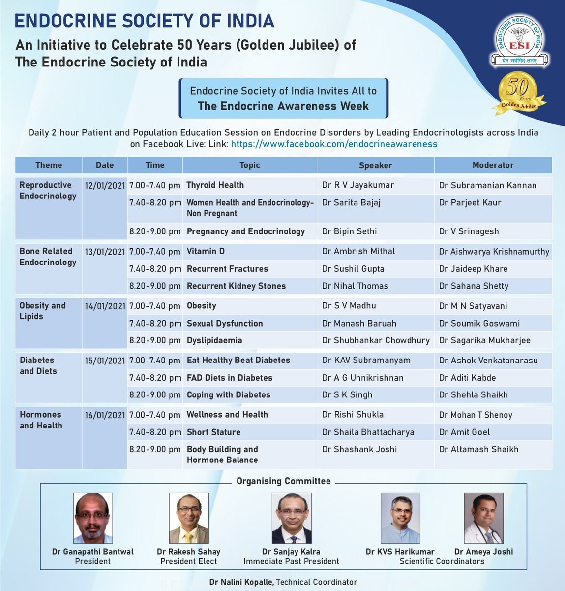 IndiaESI's tweet photo. We extend a very warm invitation to you to be part of the digital event on 12th to 16th January 19:00 - 21:00hrs IST No prior Registration Visit us at https://t.co/66UIKbCdAR 
🇮🇳

#endocrineawarenessweek #birthdaybash #welcome2021 #goldenjubilee #AcademicChatter 

@KopalleNalini https://t.co/d72wEcSFgX
