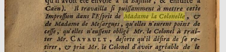 Cet usage d'appellation pour la femme d'un colonel est lui aussi très ancien. Ici un exemple du début du 18e s. 