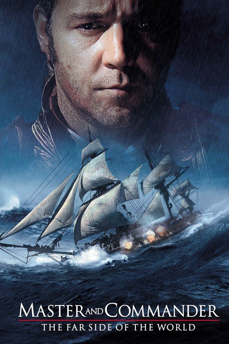 Master and Commander is the king of naval combat movies. Tracks a British warship hunting and being hunted by a much more powerful French vessel at the height of the Napoleonic Wars. Infinitely rewatchable.