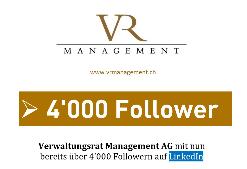 VRPraxis's tweet photo. Verwaltungsrat Management AG mit nun bereits über 4’000 Followern auf @LinkedIn
Vielen herzlichen Dank für das weiter anhaltende Interesse und uns geschenkte Vertrauen!
https://t.co/xmcXOYFC4S
#Verwaltungsrat #Stiftungsrat #CorporateGovernance #vrmanagement #leadership https://t.co/CvHkq2cAtF