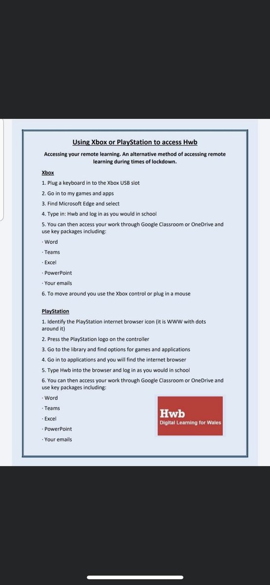 A guide to using an Xbox or PlayStation to access HwB. <a href="/garntegprimary/">Garnteg Primary</a>