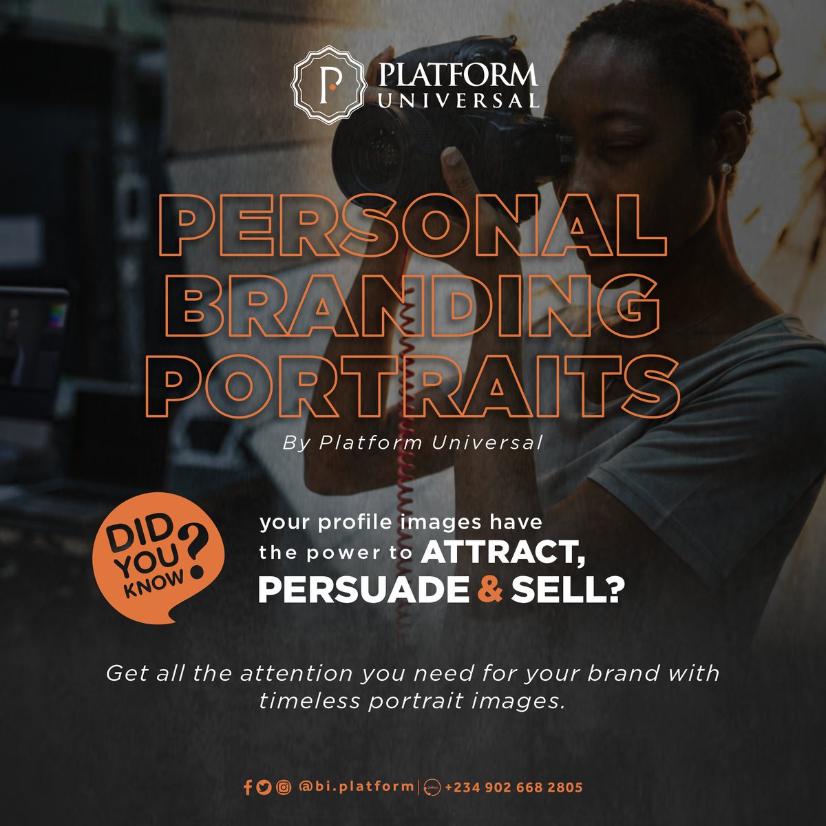 ThePUniversal's tweet photo. Did you know that your profile images have the power to attract, persuade and sell? 
Get all the attention you need for your brand with timeless portrait images.
#PlatformUniversal #wednesdaythought #photography #inspiration https://t.co/ob1GQPSlsS