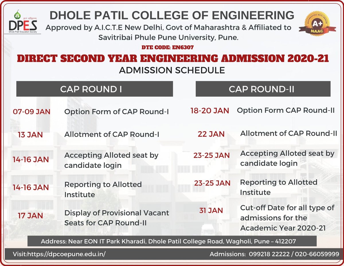 dpcoepune's tweet photo. These are the important dates for the Registrations for the CAP or Centralized Admission Process for First-Year Engineering Admission AY 2020-21.
Visit:https://t.co/ipR4TKuPxI
For enquiry, Contact: 9921822222 / 9665398959 https://t.co/yJMgyOMyzh