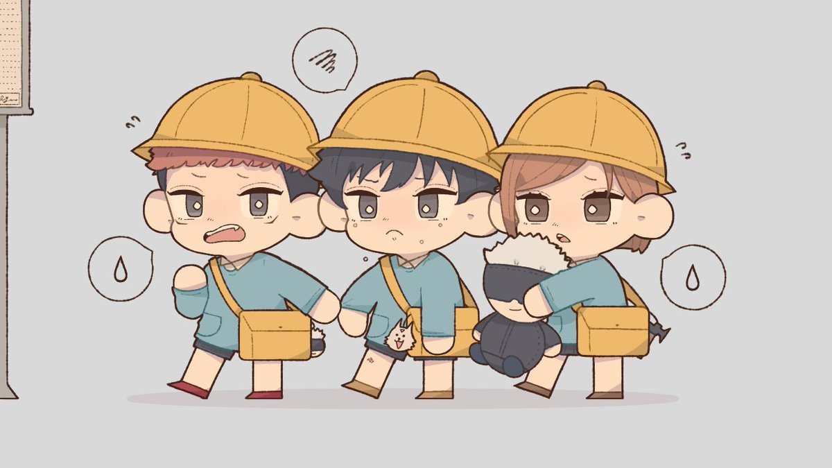 kugisaki nobara kindergarten uniform multiple boys spoken sweatdrop squiggle 1girl school hat hat  illustration images