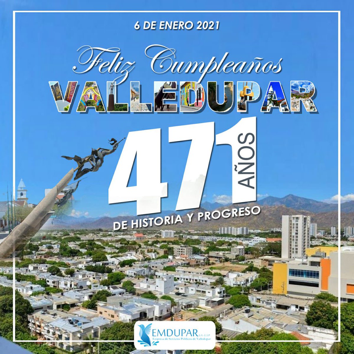 Emdupar S.A-E.S.P (@emduparesp) on Twitter photo Valledupar Ciudad de los Santos Reyes, celebra hoy 471 años de su fundación.
<a href="/MelloCastroG/">Mello Castro</a>
<a href="/RafaelNicolasMT/">Rafael Maestre</a> Valledupar Ciudad de los Santos Reyes, celebra hoy 471 años de su fundación.
<a href="/MelloCastroG/">Mello Castro</a>
<a href="/RafaelNicolasMT/">Rafael Maestre</a>