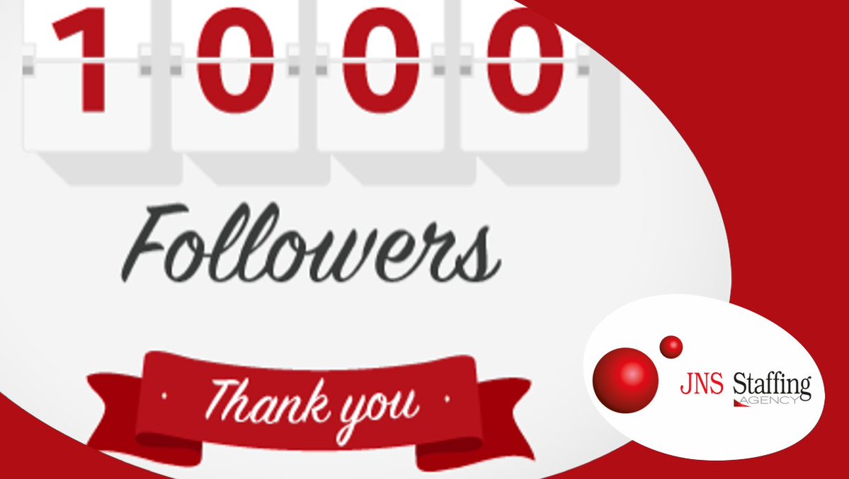 JNS_Staffing's tweet photo. [#Twitter : 1000 Followers]
We'd like you to be part of our community of follower on Twitter. Thank you everyone for following our page ! 

#TalentRelationshipManagement 
#Science 
#JNSJobs https://t.co/Atk2uLtVXv