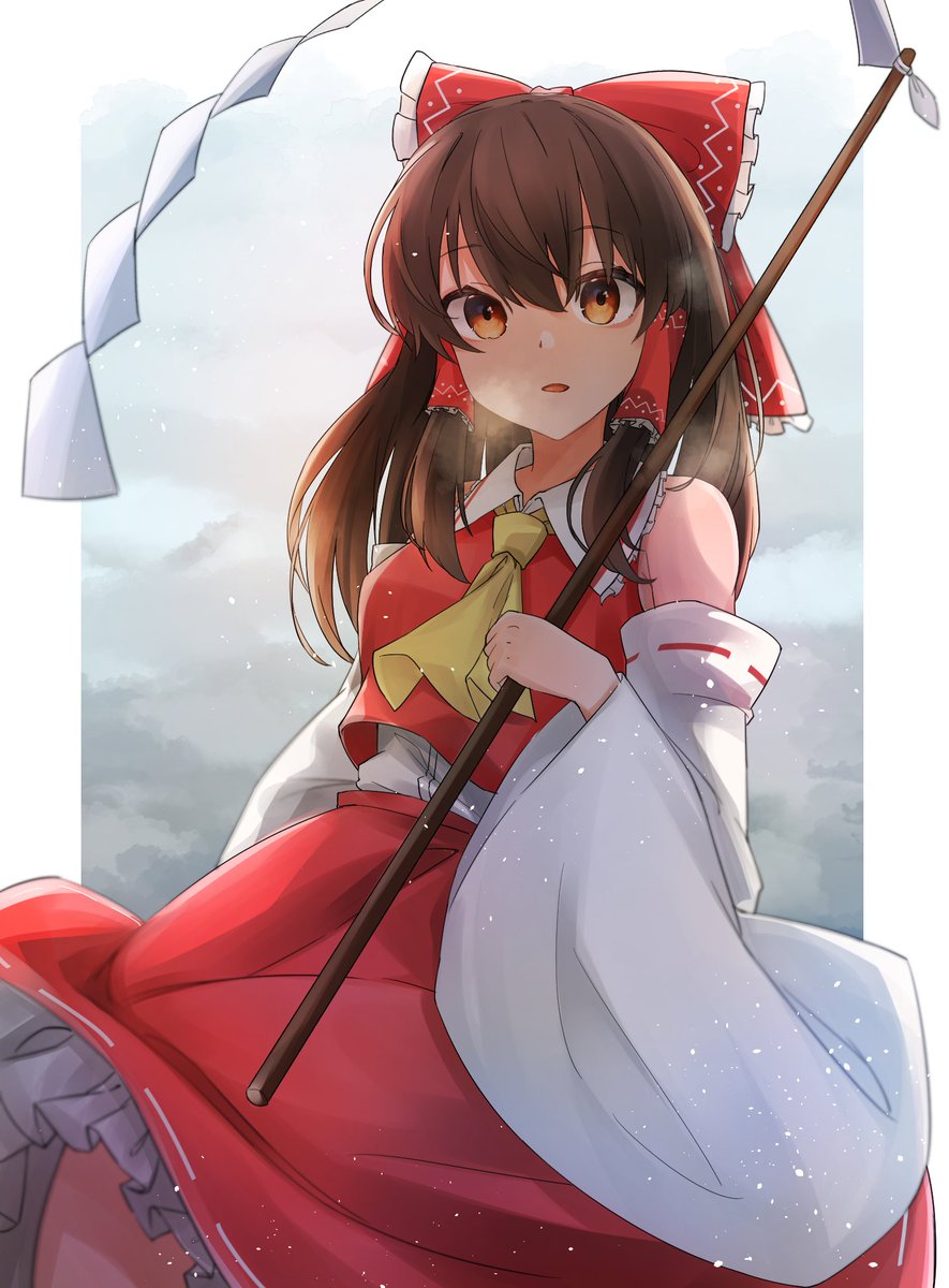 hakurei reimu 1girl solo yellow ascot ascot bow detached sleeves brown hair  illustration images