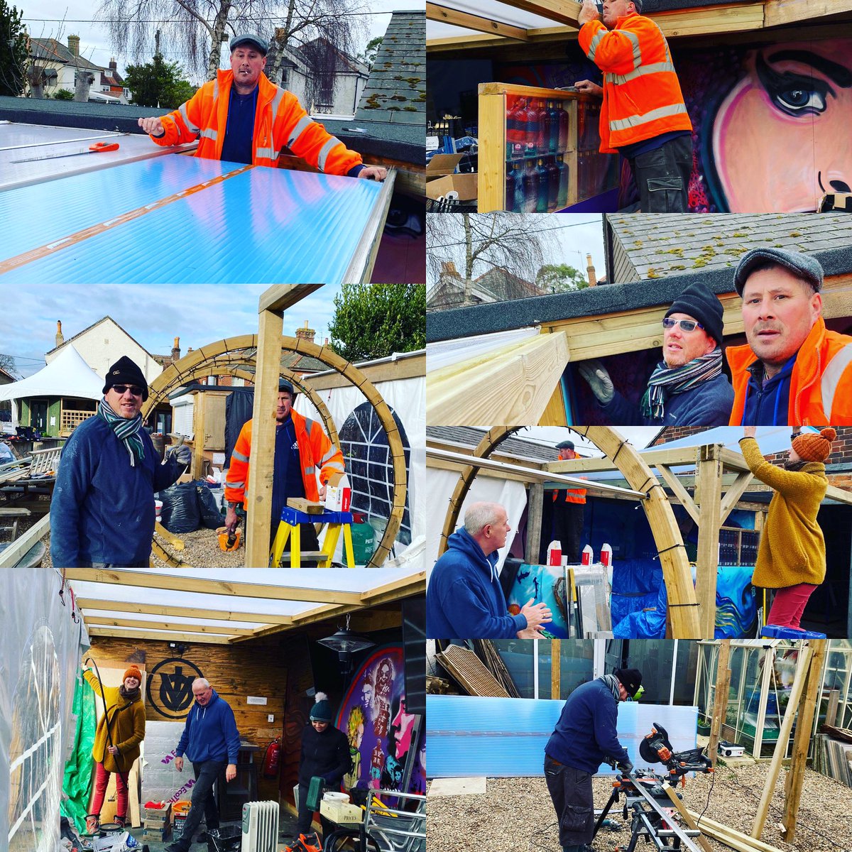 The crew battling on. The mermaid 🧜‍♀️ pod under new construction 🦺 🏗 🚧 ready for Easter 🐣 #ovi #yeoldevillageinn #pubs #2021 #bembridge