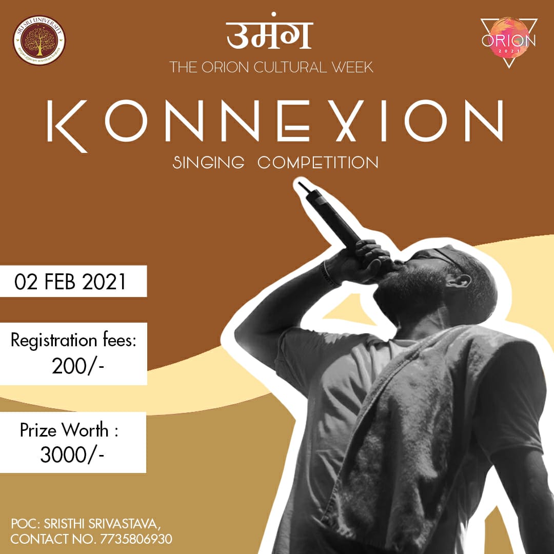 OrionSSU's tweet photo. Next in the line for the Cultural Week UMANG is KONNEXTION, the singing competition!
Register NOW using the link below.
https://t.co/WgCOseyTBI
#collegefest #college #orionfest #dance #dj #bhfyp #festival #fun #music #photography #events #cultural #singing https://t.co/FQ80IcI4y5