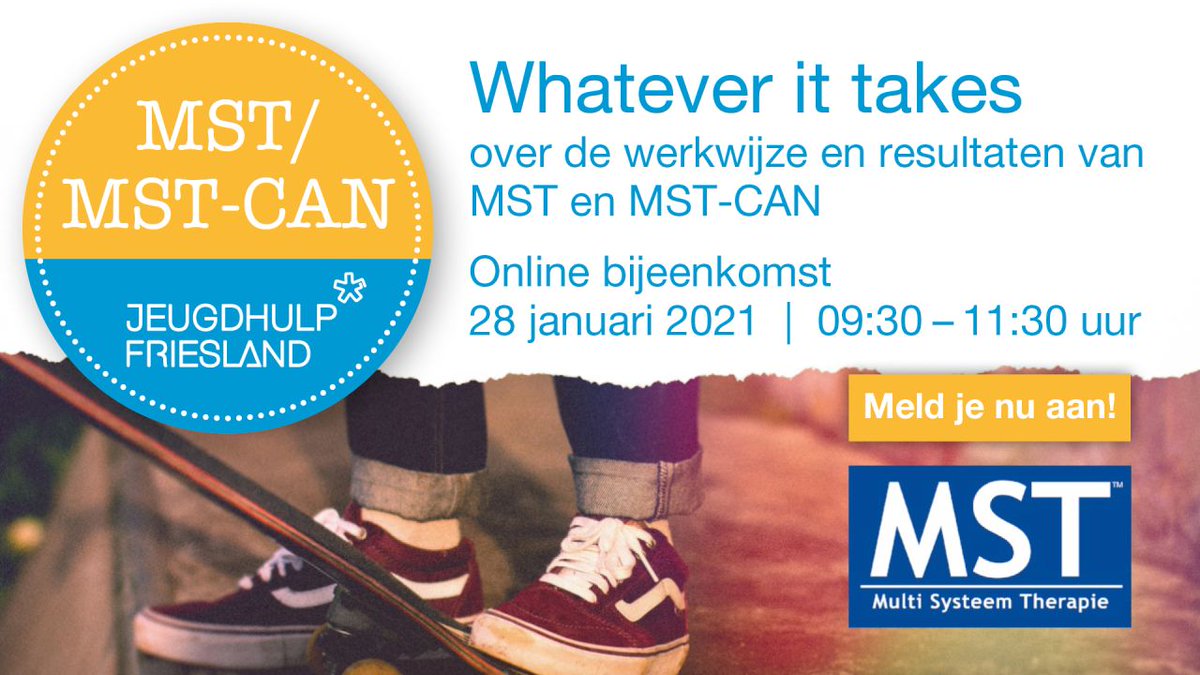 Nieuwsgierig naar de werkwijze en resultaten van MST en MST-CAN? Interessante online bijeenkomt voor zorgprofessionals, verwijzers, beleidsmedewerkers en andere belangstellenden uit het werkveld, ook voor @polfryslan, justitie en onderwijs. 
opjeugd.nl/agenda/whateve…