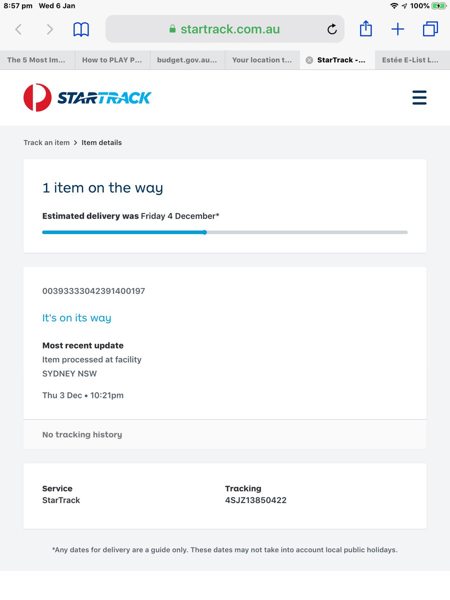 donnac9997's tweet photo. @startrack Any idea where my item is. Been on its way since 4/12/20. Everytime I call you need to “look into it” https://t.co/KYyyzHAitP
