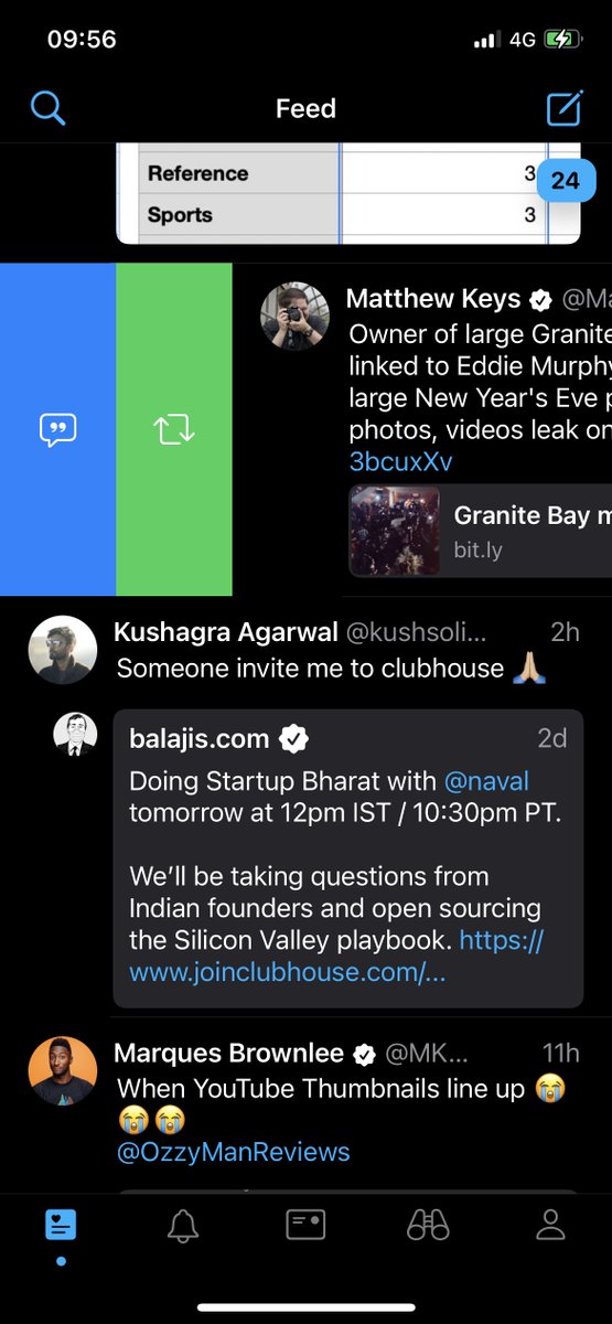 You can swipe to perform some tweet actions (which can be adjusted via settings), and swipe down when replying to or quoting tweets to see some context.