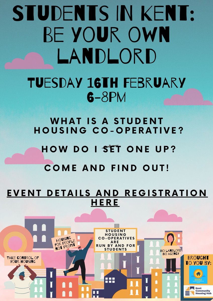 hub_kent's tweet photo. Are you or someone you know a student based in Kent (UK)? Then this online event is for you! Exploring student housing co-operatives, find out how & why they offer an alternative to high-cost/low-quality student housing #kentstudents #kent #studenthousing https://t.co/D4gaVhzwrt https://t.co/S6NAO6KJq0