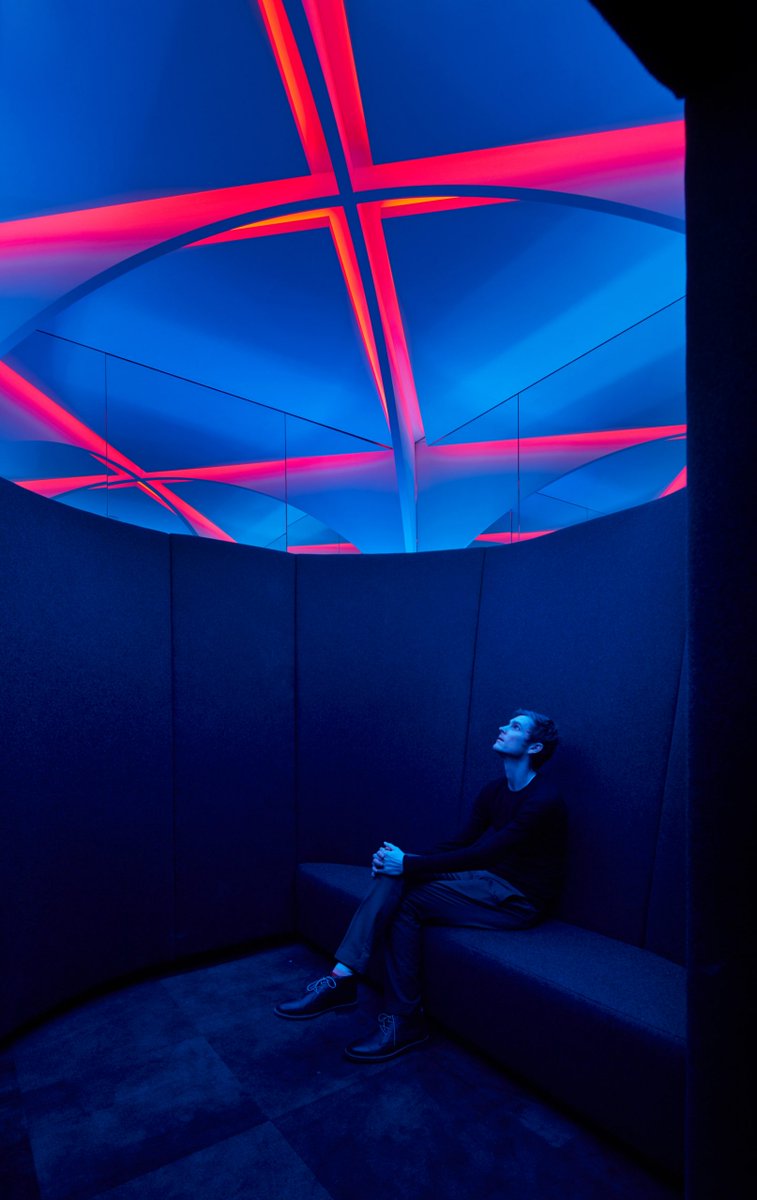 CDWfestival's tweet photo. Fuschia, violet and indigo lighting envelops users of these meditation chambers that multidisciplinary studio Office Of Things has designed specifically for workspaces. Read more via @dezeen https://t.co/AJN4FuwYII https://t.co/chb4FGAktB