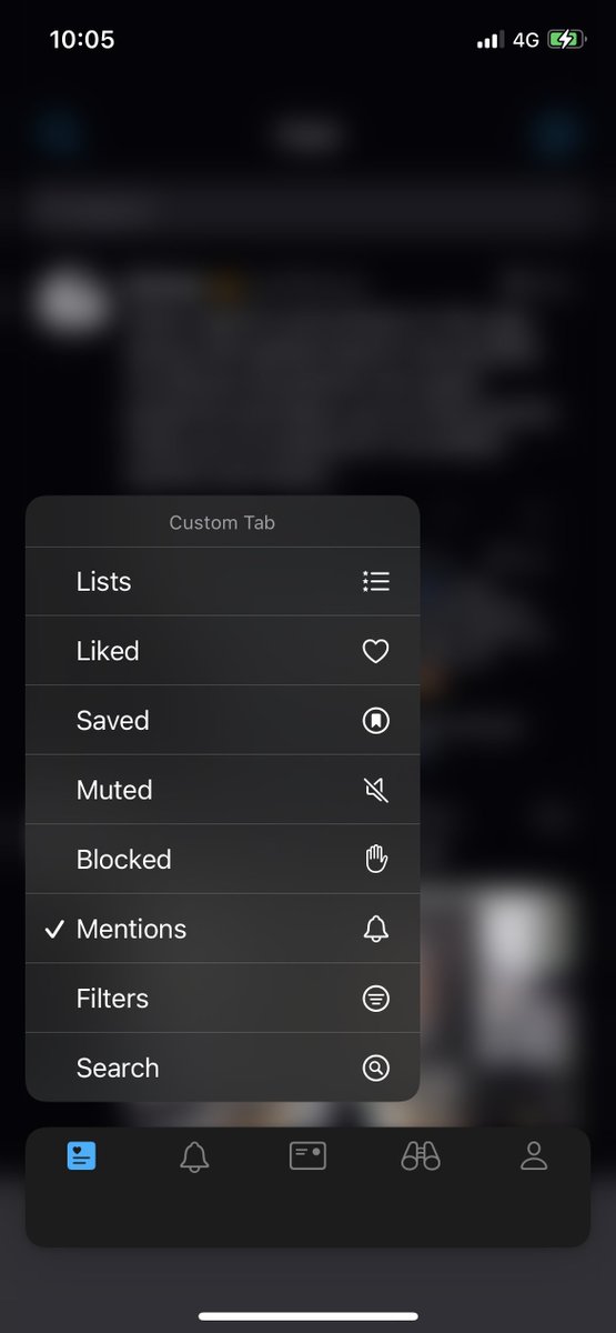 Long-press the first tab to view and switch that tab to any list, the last tab to switch accounts, and the same for any of the middle tabs to switch the section to something else. This persists and allows you to customise the app exactly how you want.