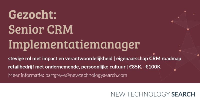 gvkampen's tweet photo. Gezocht: Senior CRM Implementatiemanager voor een succesvol, internationaal opererend bedrijf in #retail. Je wordt eigenaar van de strategische CRM roadmap &amp; eindverantwoordelijk voor Sales, Marketing &amp; Service projecten. Bekijk de vacature op: https://t.co/1ZiD8R4e8o

#vacature https://t.co/xCCv0UTJFU