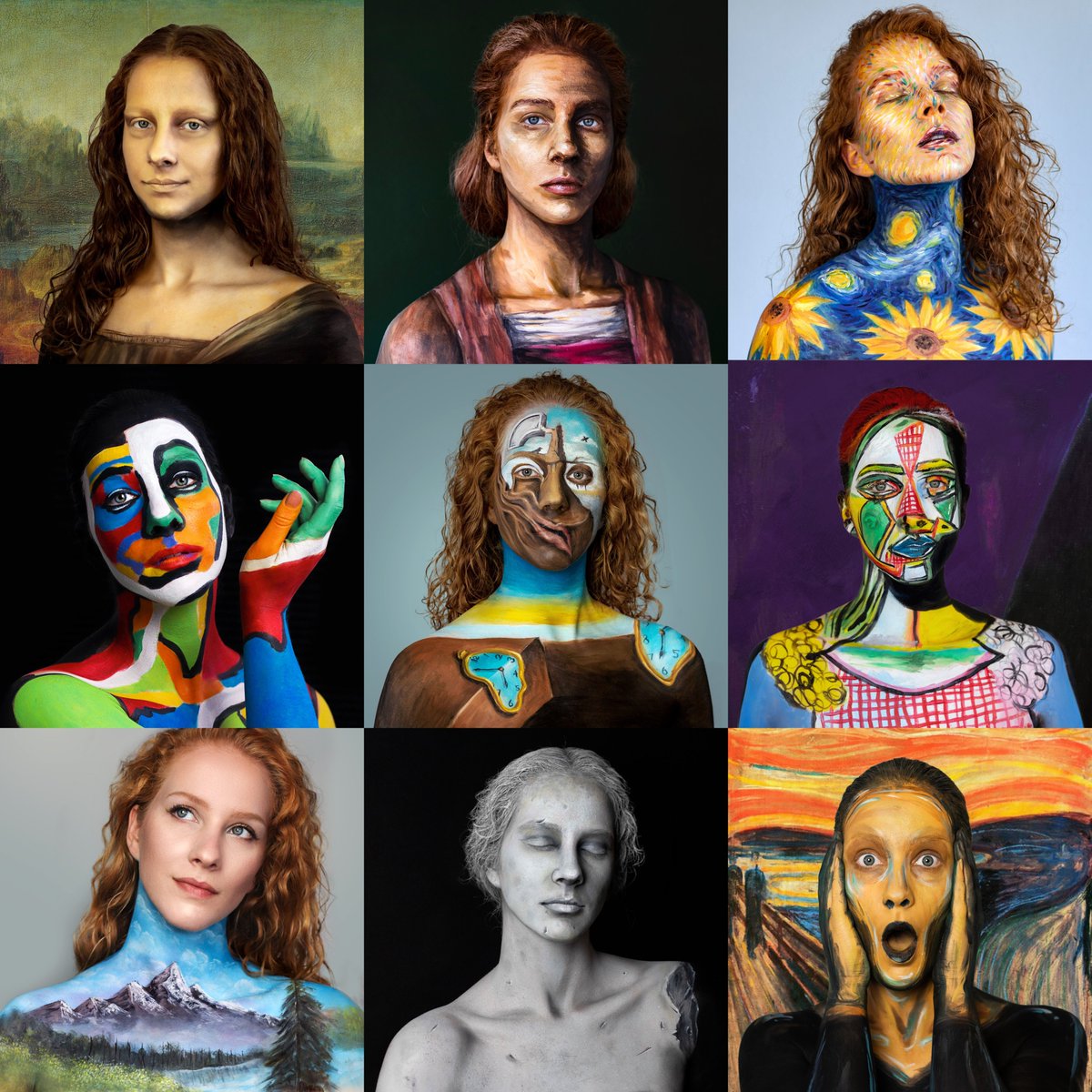 This is my absolute favorite project I did in 2020! "Ode to the artist". Definitely the style bodypaint I love the most. Which paintings do you recognize? #bodypaint